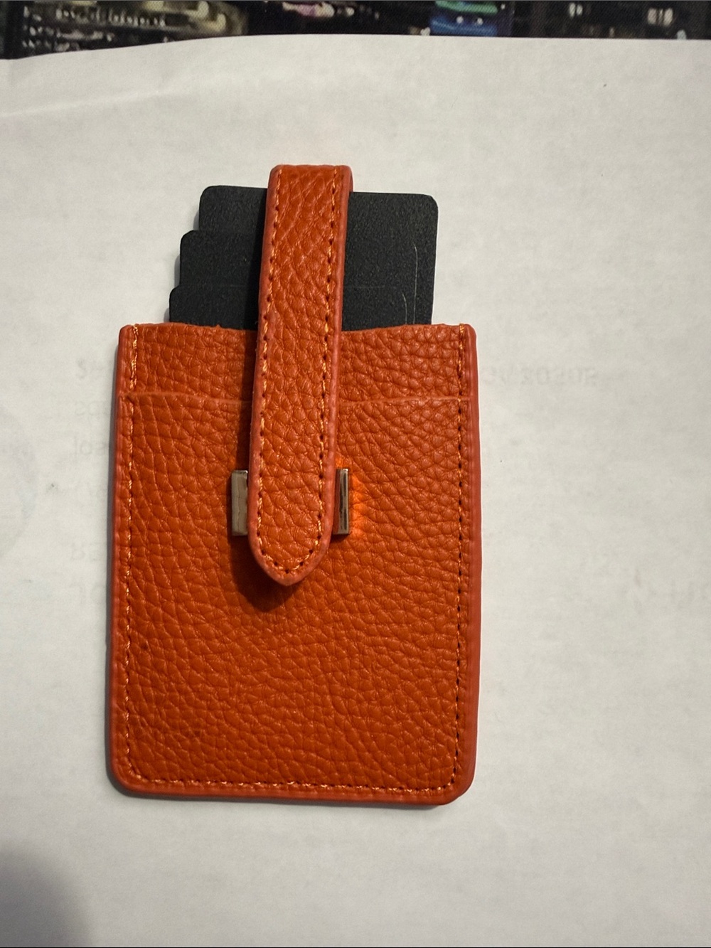 Orange Pebbled Leather Card Holder with H-Tab